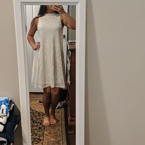 Lace, high neck shift dress
